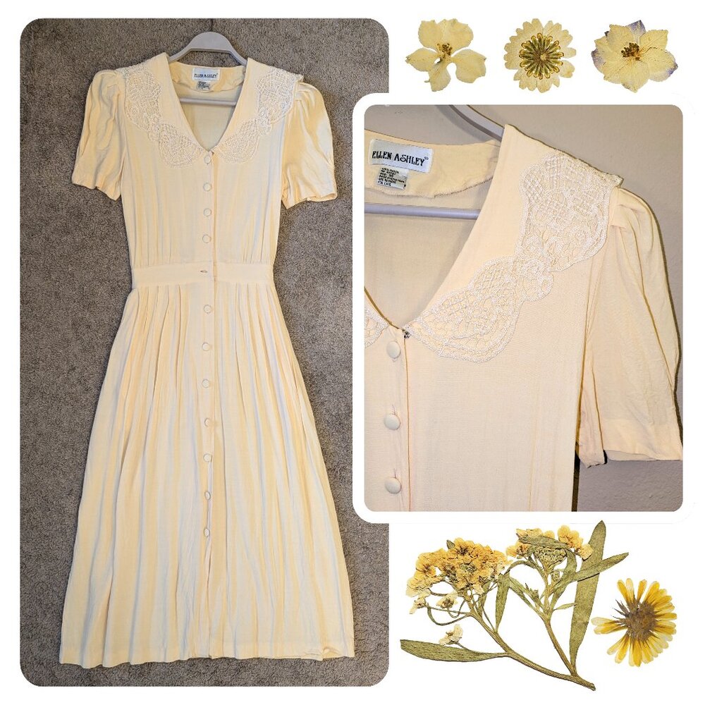 Vintage Button-Down Dress with Lace Peter Pan Collar
